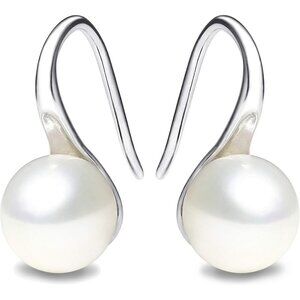 925 Sterling Silver Hoop Handpicked AAA+ Quality 7.5-8mm Dangle Drop Earrings